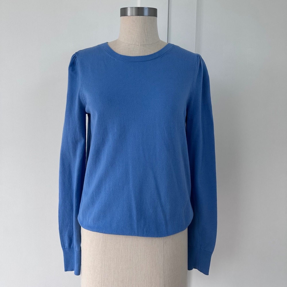 Boden Blue Puff Shoulder Crew Neck Cotton Blend Sweater K0477 Womens Small